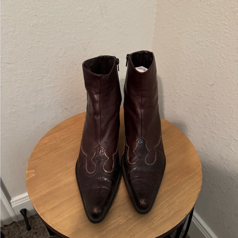Franco Sarto Brown Ankle Boots with Western Detailing